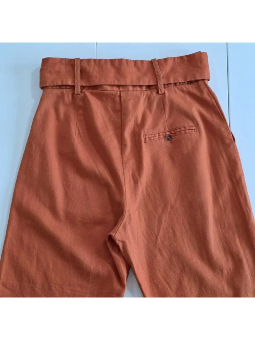 Camila Coelho Kira Pants Womens XS Rust Orange Linen Blend Stretch Quiet Luxury